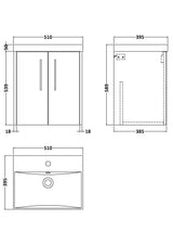 Hudson Reed Juno 500mm Coastal Grey Wall Hung 2-Door Vanity with Thin-Edge 1 Tap Hole Basin