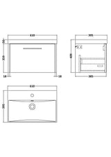 Hudson Reed Juno 600mm Coastal Grey Wall Hung Single Drawer Vanity Unit With Thin-Edge 1 Tap Hole Basin