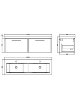Hudson Reed Juno 1200mm Coastal Grey Wall Hung 2-Drawer Soft Close Vanity Unit with Double Basin