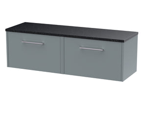 Hudson Reed Juno 1200mm Coastal Grey Wall Hung 2-Drawer Vanity Unit With Laminate Worktop & Handles