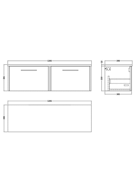 Hudson Reed Juno 1200mm Coastal Grey Wall Hung 2-Drawer Vanity Unit With Laminate Worktop & Handles
