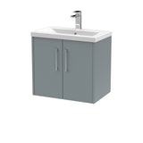 Hudson Reed Juno 600mm Coastal Grey Wall Hung 2-Door Vanity Unit with 1 Tap Hole Basin