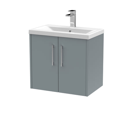 Hudson Reed Juno 600mm Coastal Grey Wall Hung 2-Door Vanity Unit with 1 Tap Hole Basin