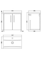 Hudson Reed Juno 600mm Coastal Grey Wall Hung 2-Door Vanity Unit with 1 Tap Hole Basin