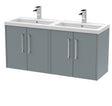 Hudson Reed Juno 1200mm Wall Hung Coastal Grey 4-Door Double Basin Vanity Unit
