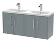 Hudson Reed Juno 1200mm Coastal Grey Wall Hung 4-Door Vanity Unit With Double Basin