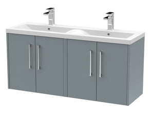 Hudson Reed Juno 1200mm Coastal Grey Wall Hung 4-Door Vanity Unit With Double Basin