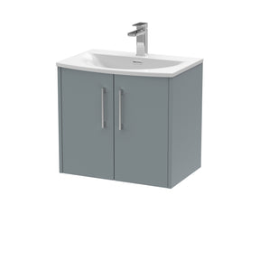 Hudson Reed Juno 600mm Coastal Grey Wall Hung 2-Door Vanity Unit with 1 Tap Hole Basin