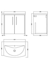 Hudson Reed Juno 600mm Coastal Grey Wall Hung 2-Door Vanity Unit with 1 Tap Hole Basin