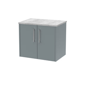 Hudson Reed Juno 600mm Coastal Grey Wall Hung 2-Door Vanity Unit With Laminate Top