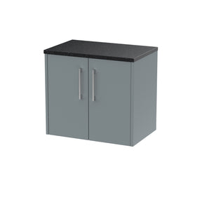 Hudson Reed Juno 600mm Wall Hung 2-Door Coastal Grey Vanity Unit With Laminate Worktop