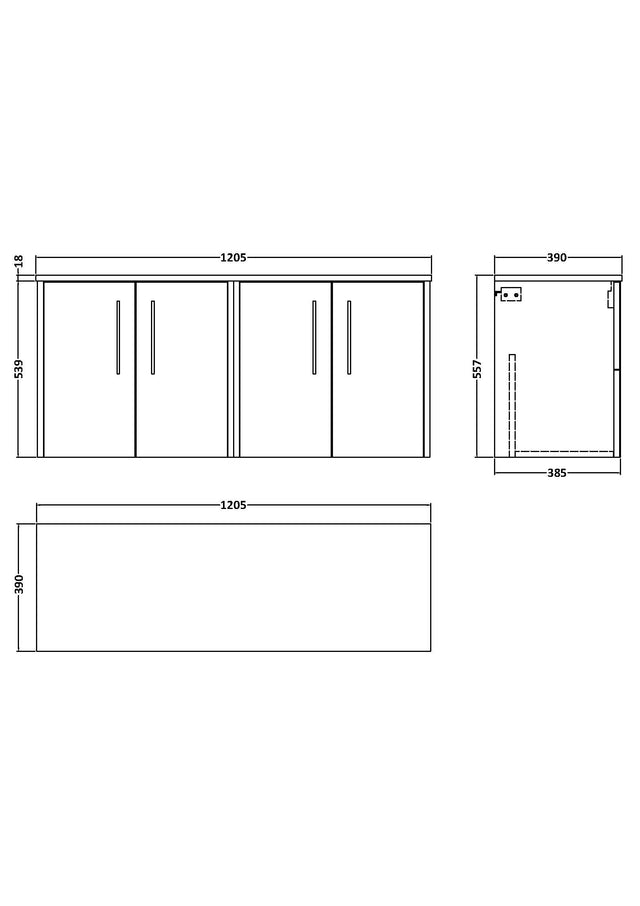 Hudson Reed Juno 1205mm Coastal Grey 2-Door Wall Hung Vanity Unit With Worktop
