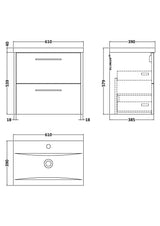 Hudson Reed Juno 600mm Coastal Grey Wall Hung 2-Drawer Vanity Unit With 1 Tap Hole Basin