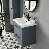 Hudson Reed Juno 800mm Coastal Grey Wall Hung 2-Drawer Vanity Unit With 1 Tap Hole Basin
