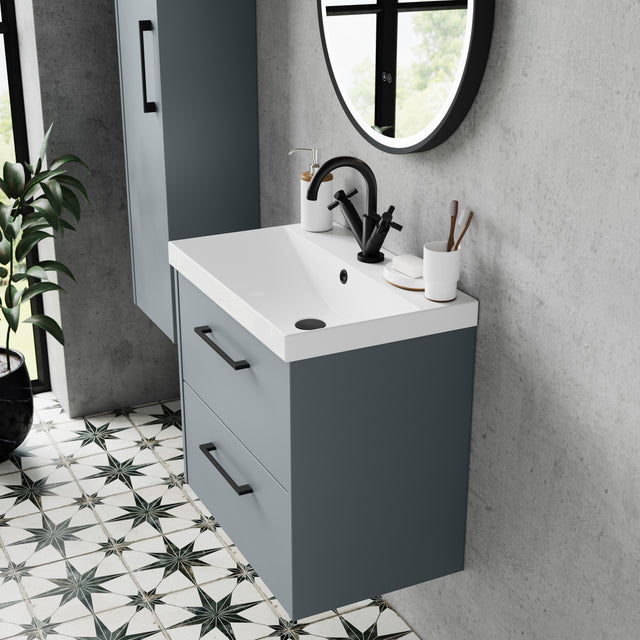 Hudson Reed Juno 800mm Coastal Grey Wall Hung 2-Drawer Vanity Unit & 1 Tap Hole Basin