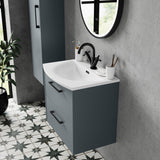 Hudson Reed Juno 800mm Coastal Grey Wall Hung 2-Drawer Vanity Unit with Curved 1 Tap Hole Basin