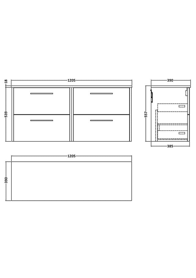 Hudson Reed Juno 1200mm Wall Hung 4-Drawer Vanity Unit With Worktop