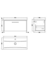 Hudson Reed Juno 800mm Coastal Grey Wall Hung Single Drawer Vanity Unit With 1 Tap Hole Basin