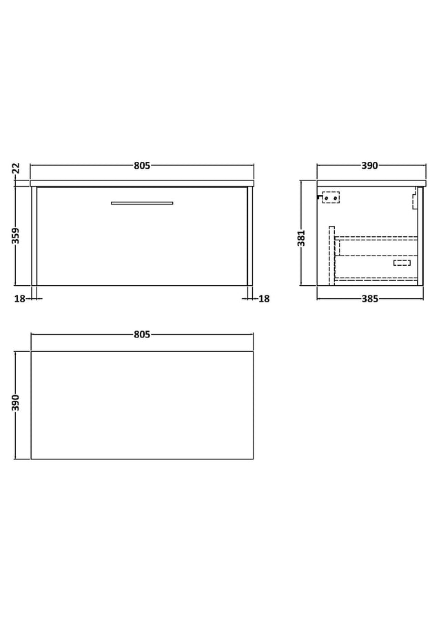 Hudson Reed Juno 800mm Coastal Grey Wall Hung Single Drawer Vanity Unit With Laminate Worktop