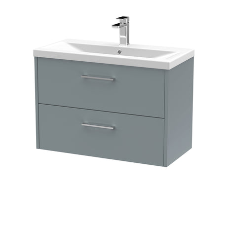 Hudson Reed Juno 800mm Coastal Grey Wall Hung 2-Drawer Vanity Unit With 1 Tap Hole Basin