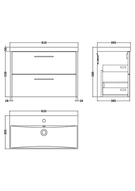 Hudson Reed Juno 800mm Coastal Grey Wall Hung 2-Drawer Vanity Unit & 1 Tap Hole Basin