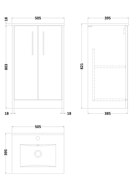 Hudson Reed Juno 500mm Floor Standing 2 Door Vanity Unit With Basin