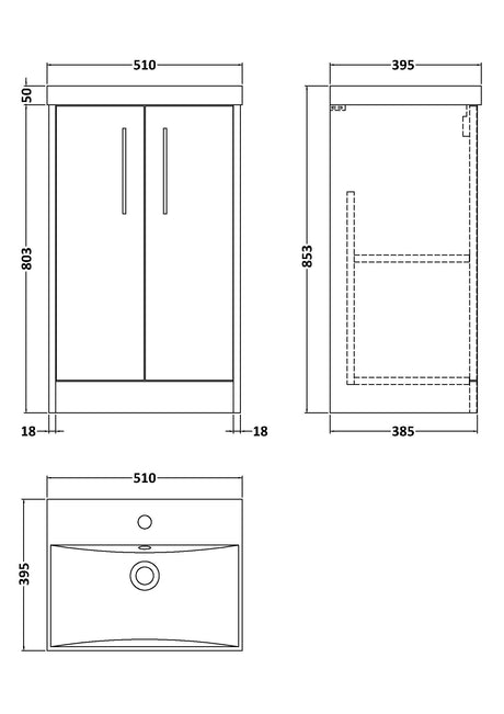 Hudson Reed Juno 500mm Floor Standing 2 Door Vanity Basin Unit