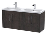 Hudson Reed Juno 1200mm Metallic Slate Wall Hung 4 Door Double Basin Vanity Unit with 2 Tap Holes