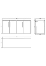 Hudson Reed Juno 1200mm Wall Hung Metallic Slate 2-Door Vanity Unit With Laminate Worktop