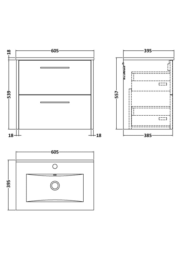 Hudson Reed Juno 600mm Metallic Slate Wall Hung Vanity Unit with Basin