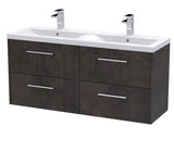 Hudson Reed Juno 1200mm Wall Hung 4 Drawer Vanity Unit & Double Basin with 2 Tap Holes