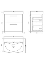 Hudson Reed Juno 600mm Wall Hung 2 Drawer Vanity Unit Including Curved Ceramic Basin