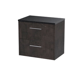 Hudson Reed Juno 600mm Metallic Slate Wall Hung 2 Drawer Vanity Unit With Laminate Worktop