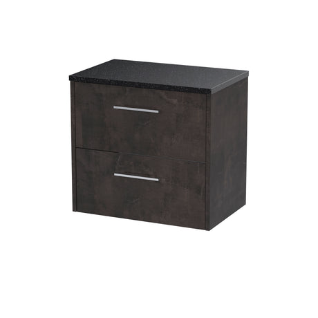 Hudson Reed Juno 600mm Metallic Slate Wall Hung 2 Drawer Vanity Unit With Laminate Worktop