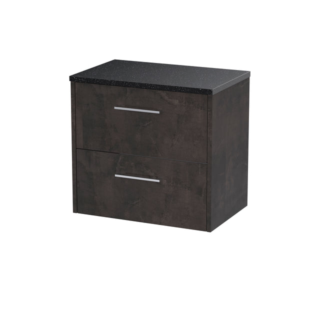 Hudson Reed Juno 600mm Metallic Slate Wall Hung 2 Drawer Vanity Unit With Laminate Worktop