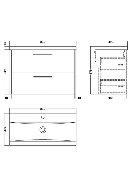 Hudson Reed Juno 800mm Metallic Slate Wall Hung Vanity Unit With Basin