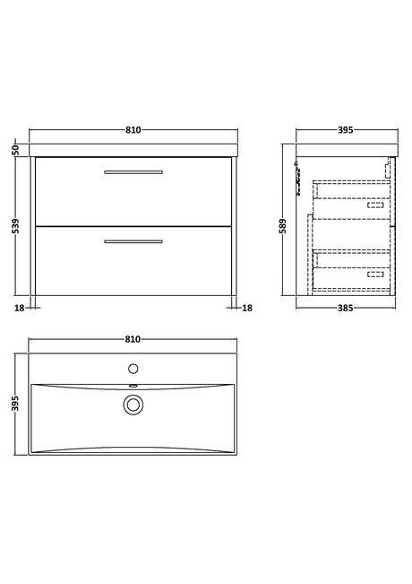 Hudson Reed Juno 800mm Metallic Slate Wall Hung 2 Drawer Vanity Unit with Basin