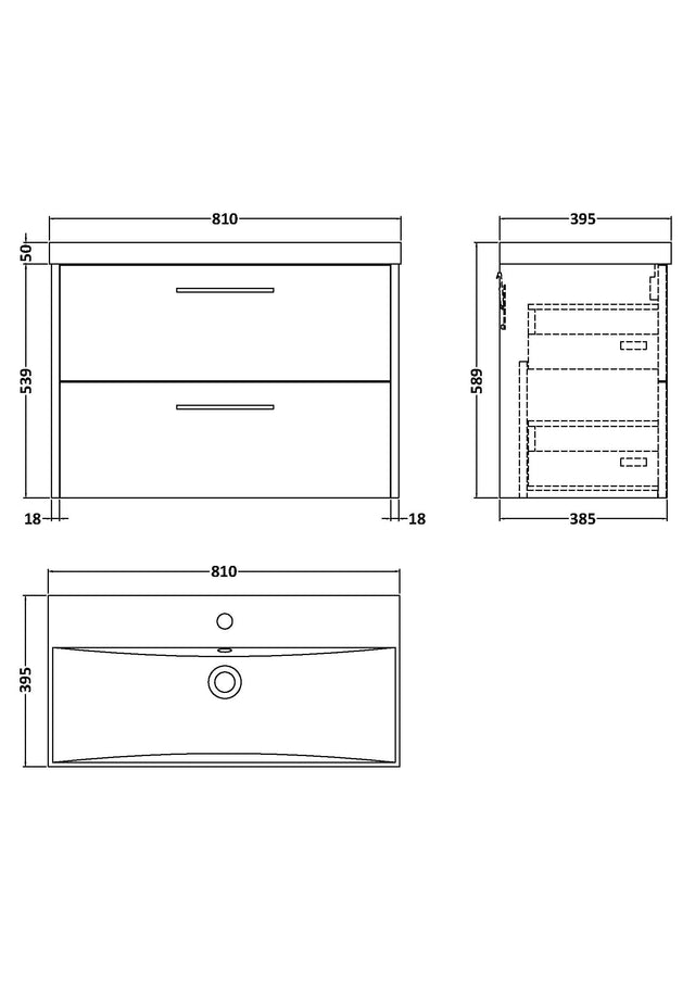 Hudson Reed Juno 800mm Metallic Slate Wall Hung 2 Drawer Vanity Unit with Basin