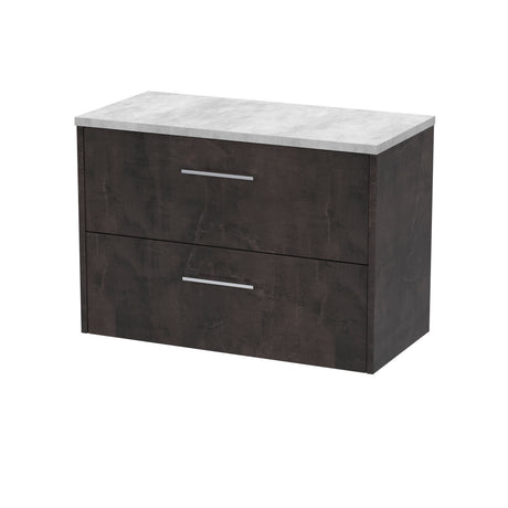 Hudson Reed Juno 800mm Metallic Slate Wall Hung 2 Drawer Vanity Unit With Laminate Worktop