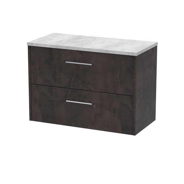 Hudson Reed Juno 800mm Metallic Slate Wall Hung 2 Drawer Vanity Unit With Laminate Worktop