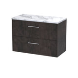 Hudson Reed Juno 800mm Metallic Slate Wall Hung 2 Soft Close Drawer Vanity With Laminate Worktop