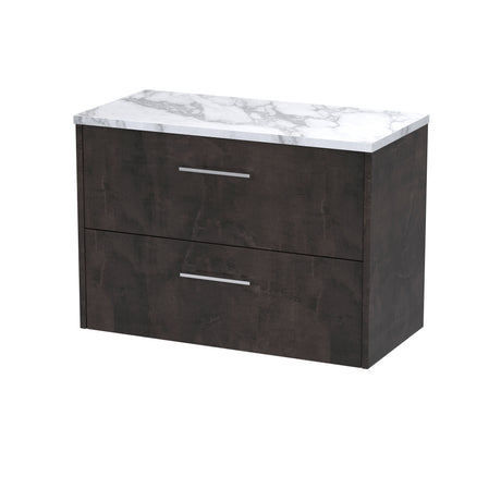 Hudson Reed Juno 800mm Metallic Slate Wall Hung 2 Soft Close Drawer Vanity With Laminate Worktop