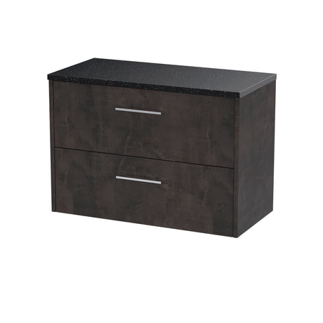 Hudson Reed Juno 800mm Metallic Slate Wall Hung 2 Drawer Vanity Unit With Laminate Worktop