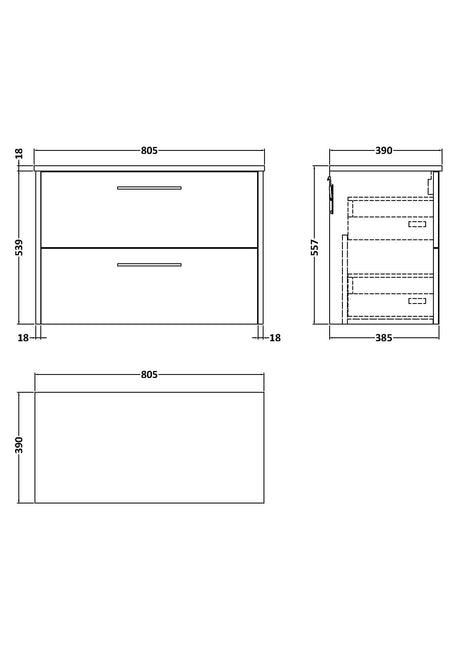 Hudson Reed Juno 800mm Wall Hung 2 Drawer Vanity Unit With Worktop