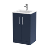 Hudson Reed Juno 500mm Midnight Blue Floor Standing 2-Door Vanity Unit & Basin With Soft Close Doors