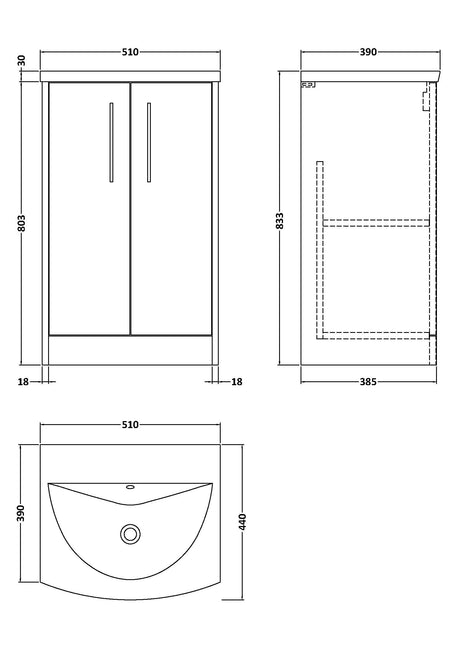 Hudson Reed Juno 500mm Midnight Blue Floor Standing 2-Door Vanity Unit & Basin with Soft Close Doors