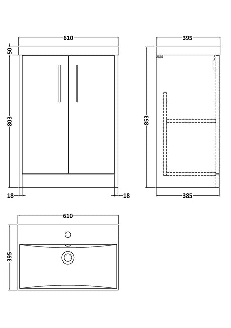 Hudson Reed Juno 600mm Floor Standing 2-Door Vanity & Basin With Soft Close Doors