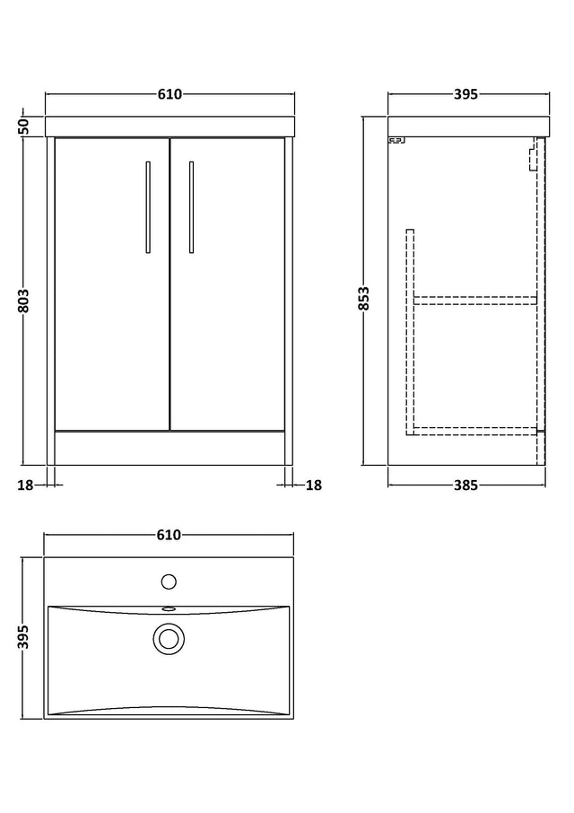 Hudson Reed Juno 600mm Floor Standing 2-Door Vanity & Basin With Soft Close Doors
