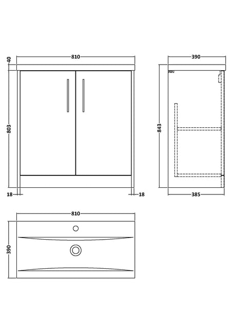 Hudson Reed Juno 800mm Floor Standing 2-Door Vanity & Basin
