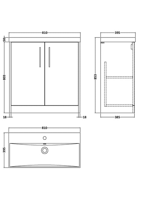 Hudson Reed Juno 800mm Floor Standing 2-Door Vanity & Basin With Soft Close Doors & 1 Tap Hole